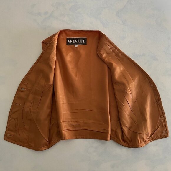 Winlit VTG Tan Camel Suede Leather Adjustable Waistcoat Vest - Picture 3 of 7